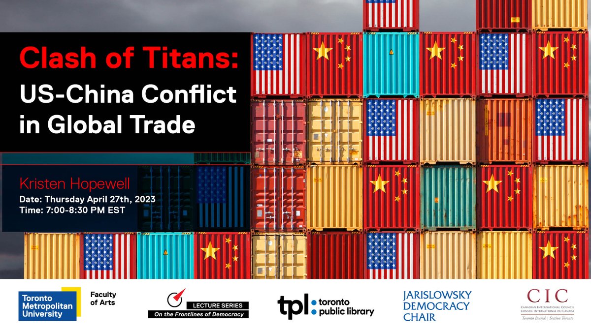 Sanjay Ruparelia (@svruparelia) on Twitter photo What impact will the #US-#China clash have on #trade and #investment flows, global #development and #climate change?
Excited to host <a href="/KristenHopewell/">Dr. Kristen Hopewell</a> at the next <a href="/arts_tmu/">Faculty of Arts, Toronto Metropolitan University</a> <a href="/torontolibrary/">Toronto Public Library</a> Frontlines talk on 27 April 2023.
Register: tinyurl.com/KristenHopewell What impact will the #US-#China clash have on #trade and #investment flows, global #development and #climate change?
Excited to host <a href="/KristenHopewell/">Dr. Kristen Hopewell</a> at the next <a href="/arts_tmu/">Faculty of Arts, Toronto Metropolitan University</a> <a href="/torontolibrary/">Toronto Public Library</a> Frontlines talk on 27 April 2023.
Register: tinyurl.com/KristenHopewell