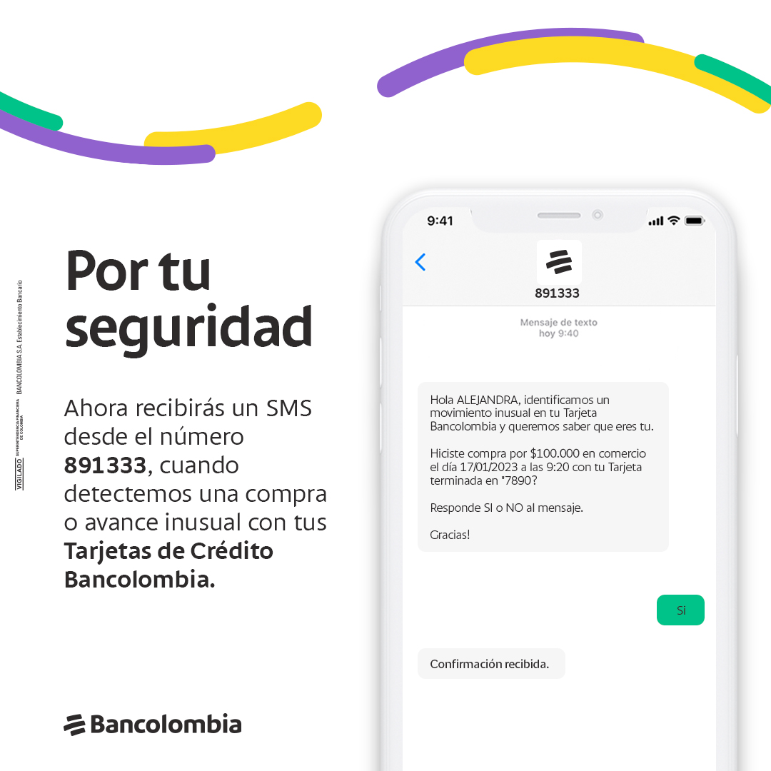 Ricardorm08's tweet photo. Ahora con un mensaje de texto los clientes de Bancolombia podrán responder si son ellos quienes están haciendo movimientos con sus tarjetas de crédito. La respuesta es gratuita, solo deben responder si o no y seguir los pasos. Aquí los detalles 👉 https://t.co/lOuKZtkxsP https://t.co/YSnpcq8j0I