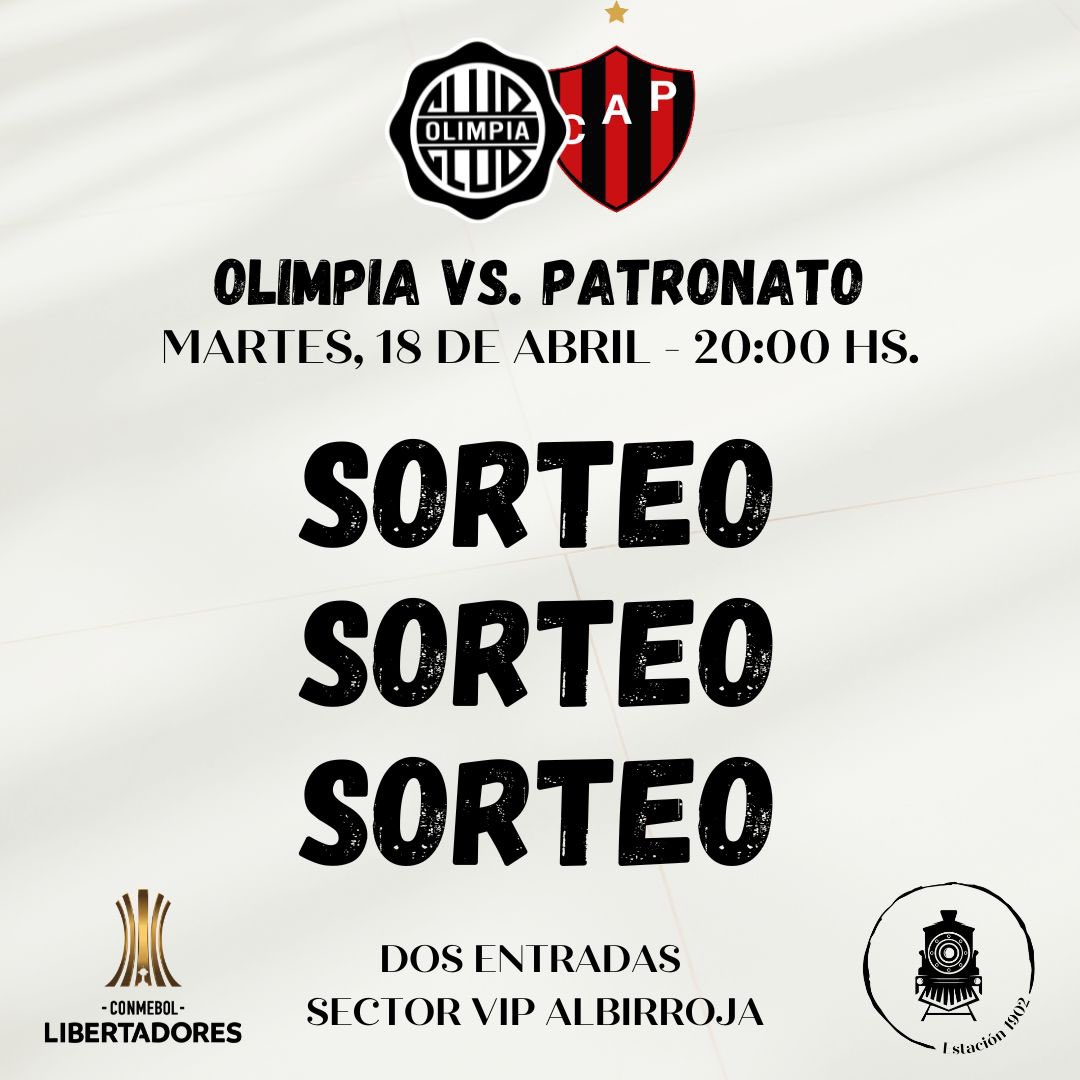 estacion1902's tweet photo. ¡𝗦𝗢𝗥𝗧𝗘𝗔𝗠𝗢𝗦 𝟭 𝗣𝗔𝗥 𝗗𝗘 𝗘𝗡𝗧𝗥𝗔𝗗𝗔𝗦 𝗔 𝗩𝗜𝗣 𝗔𝗟𝗕𝗜𝗥𝗥𝗢𝗝𝗔!

Seguí estos pasados para ir a alentar 𝙏𝙧𝙞 𝘾𝙖𝙢𝙥𝙚𝙤́𝙣 𝙙𝙚 𝘼𝙢𝙚́𝙧𝙞𝙘𝙖: 

- Dale 🔁 a la publicación. 
- @ a un amigo en las respuestas. 
- Seguir 📲 a la cuenta de @estacion1902

#Estación1902 🚂
#Olimpia