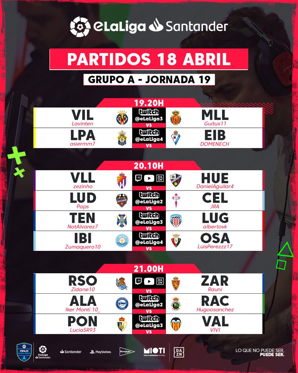⭐️ UN ÚLTIMO DÍA PARA EL RECUERDO.

😱 UNAS ÚLTIMAS JORNADAS DE INFARTO.

Se decide TODO en el Grupo A por ver cuáles serán los ocho clubes que estarán en la Gran Final de #eLaLigaSantander. 🤩

Se admiten pronósticos. 🤔