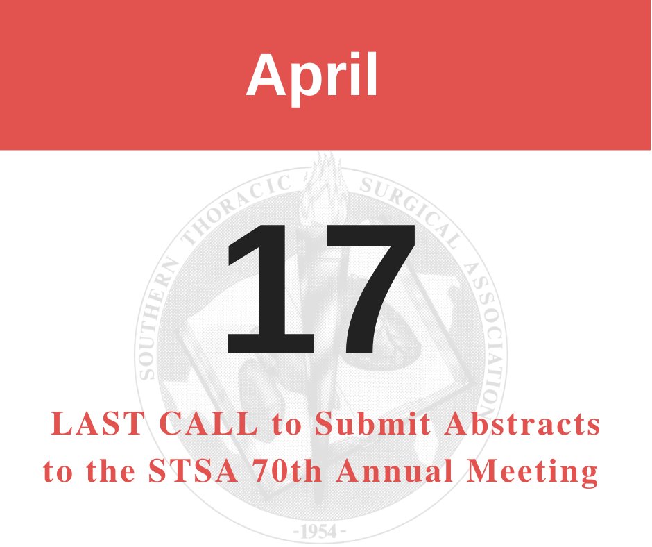 Today is the final day to submit abstracts to the STSA 70th Annual Meeting! Please complete and submit your abstract before the deadline. Abstracts in draft mode will not be considered. bit.ly/3HEu3YV 

The deadline to submit abstracts is this evening at 11:59 p.m. ET.