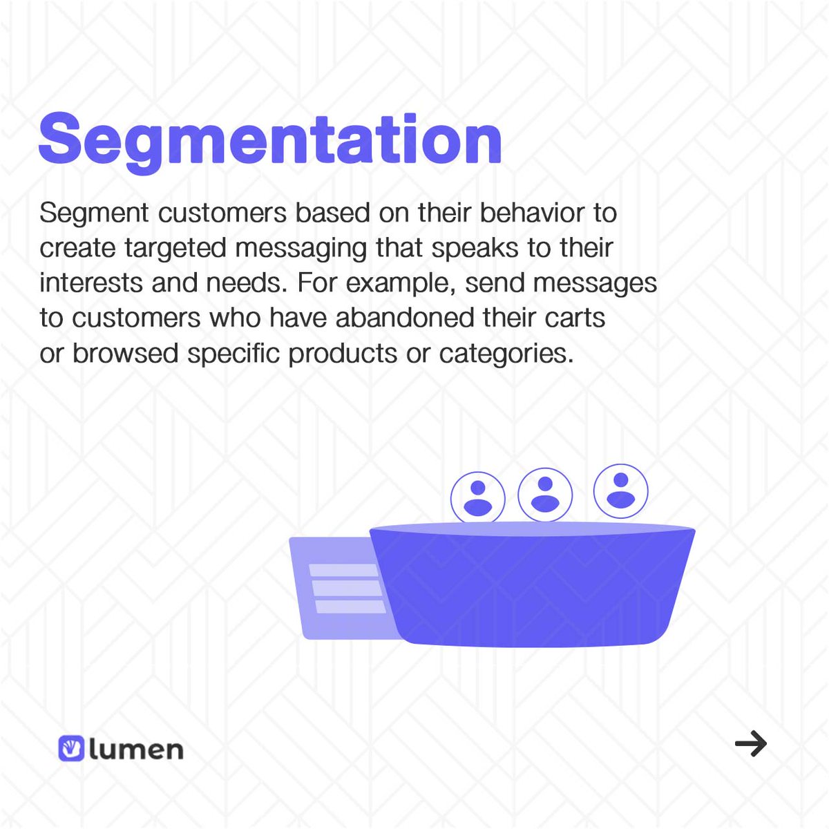 uselumen's tweet photo. Step up your messaging game today with these tips!
Which one will you be trying out this week?
#marketingtips #marketing #customermessaging #Customerretention #growth #growthmarketing #segmentation #personalisation https://t.co/cqHgD9Apmo