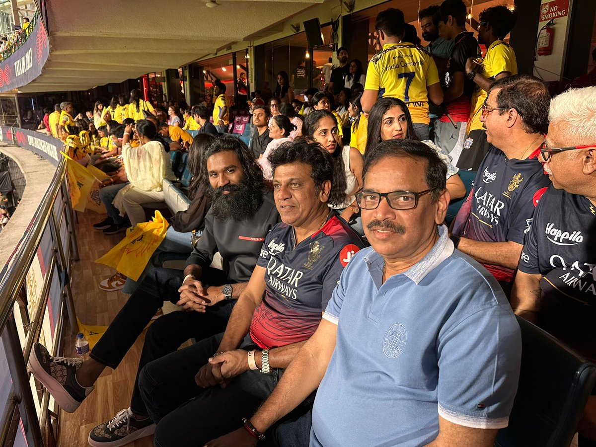 #DrShivanna and #Dhanush both are watching #RCBvCSK match.

#CaptainMiller Duo 🔥