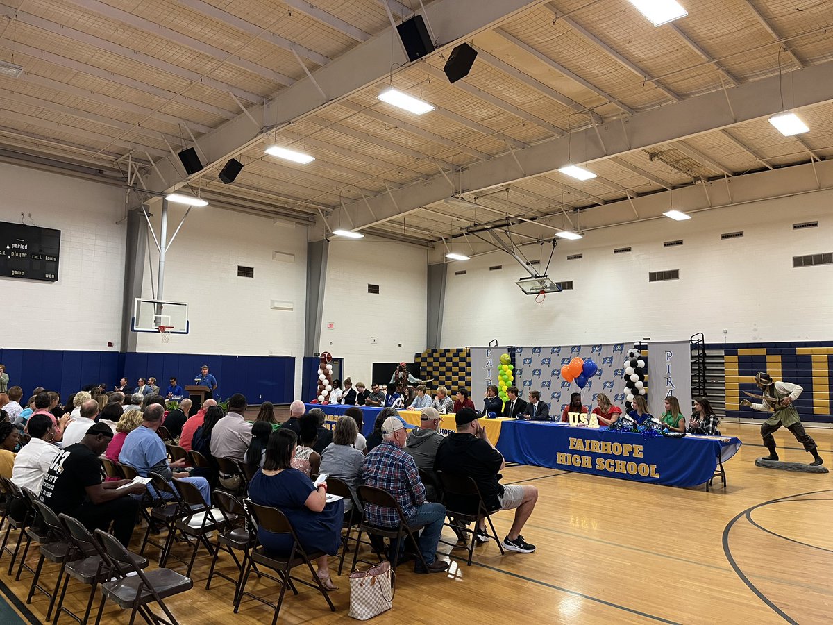 GCMSportsAL's tweet photo. Greetings from Fairhope where the Pirates have a big spring signing ceremony! 18 student-athletes are cementing commitments to college programs, stay tuned for more! https://t.co/GSsA5g5lGF