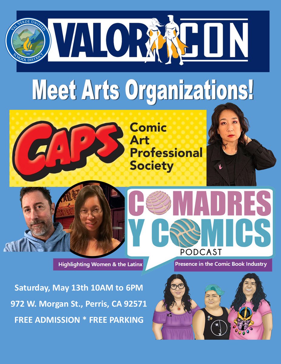 DrGregMcWhorter's tweet photo. Come to Valor Con on Saturday, May 13th and meet some cool comic organizations like CAPS and COMADRES Y COMICS! #comic #comicbook #comicart #diversity #latinx #asian #latina #artprofessional #comicconventions #comicconvention #comiccon #valorcon https://t.co/u3roj5smGD