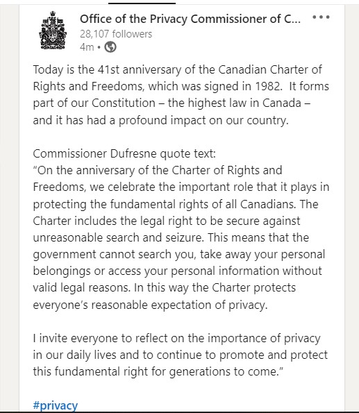 #Canada #Constitution #charterofrightsandfreedoms “The Charter includes the legal right to be secure against unreasonable #searchandseizure-This means that the government cannot search you,take away your belongings or access your information without valid legal reasons.” #privacy