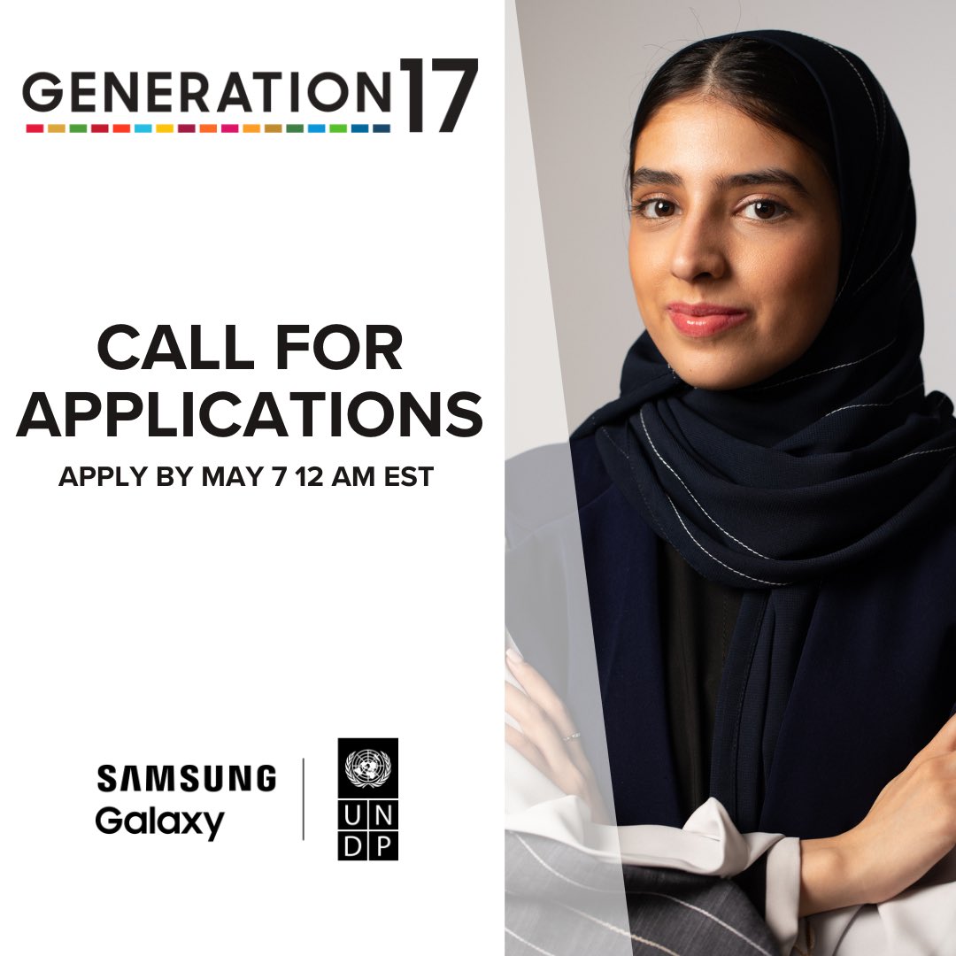 Since 2020, @SamsungMobile & @UNDP have gathered 14 #YoungLeaders across 6 regions working on issues that touch all 17 of the #GlobalGoals

Today, we announce the first open call for #Generation17 applications! Don’t miss your chance to apply by May 7 🙌

lnkd.in/dPvpb6ui