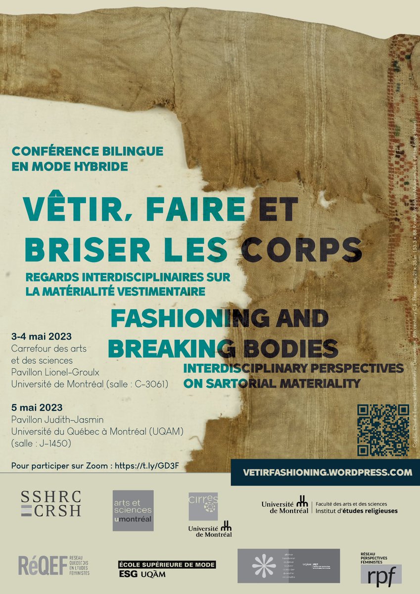 IÉR - Institut d'études religieuses UdeM (@ierudem) on Twitter photo Invitation! <a href="/ConferenceVetir/">Conférence Vêtir/Fashioning</a> :
Vêtir, faire et briser les corps: regards interdisciplinaires sur la matérialité vestimentaire.
Dates: 3-5 mai
Lieu: <a href="/FASNouvelles/">FAS-UMontréal</a> UdeM et <a href="/UQAM/">UQAM | Université du Québec à Montréal</a> et sur Zoom
Programme: vetirfashioning.wordpress.com/programme/
Inscription Zoom: t.ly/GD3F Invitation! <a href="/ConferenceVetir/">Conférence Vêtir/Fashioning</a> :
Vêtir, faire et briser les corps: regards interdisciplinaires sur la matérialité vestimentaire.
Dates: 3-5 mai
Lieu: <a href="/FASNouvelles/">FAS-UMontréal</a> UdeM et <a href="/UQAM/">UQAM | Université du Québec à Montréal</a> et sur Zoom
Programme: vetirfashioning.wordpress.com/programme/
Inscription Zoom: t.ly/GD3F