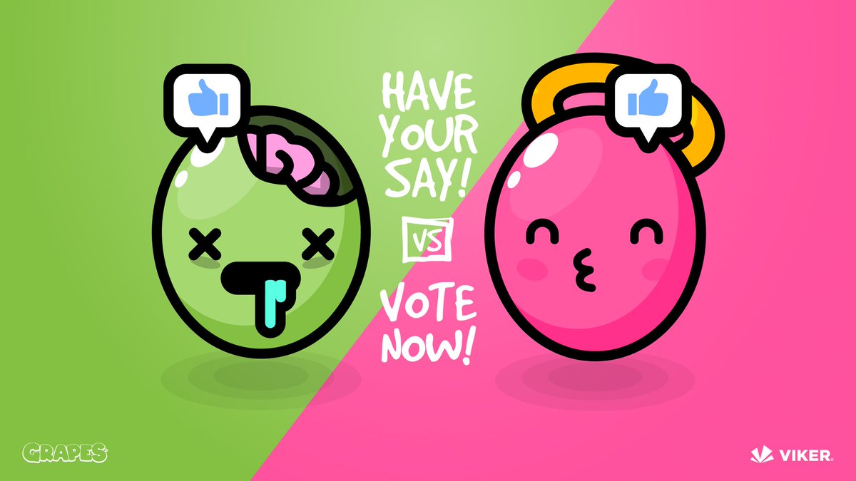 It's time for Battle of the Grapes! 🍇

Zombie Brain 🧠 v Cutie Angel 😇 

👉 Comment Zombie or Angel
👉 Follow <a href="/JoinGrapes/">The GRAPES</a>
👉 Like &amp; retweet