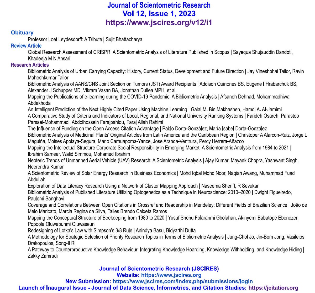 JSCIRES's tweet photo. @CODATA_India @OAIndia @bsujit_In @AannuuppK @oatp @asia_open @resdatall @phcognet @vivekks12 @QSS_ISSI @issi_pres @IndiaDST @spf_in @PrinSciAdvGoI @PrinSciAdvOff @DSTCPRIISc New Issue Online
Journal of #Scientometric Research, 2023, 12(1) #JSCIRES #LoetLeydesdorff #Bibliometrics #OpenScience #COVID19
#OA Download: https://t.co/VzhbzXGBO6 https://t.co/KaH3TCPn6M