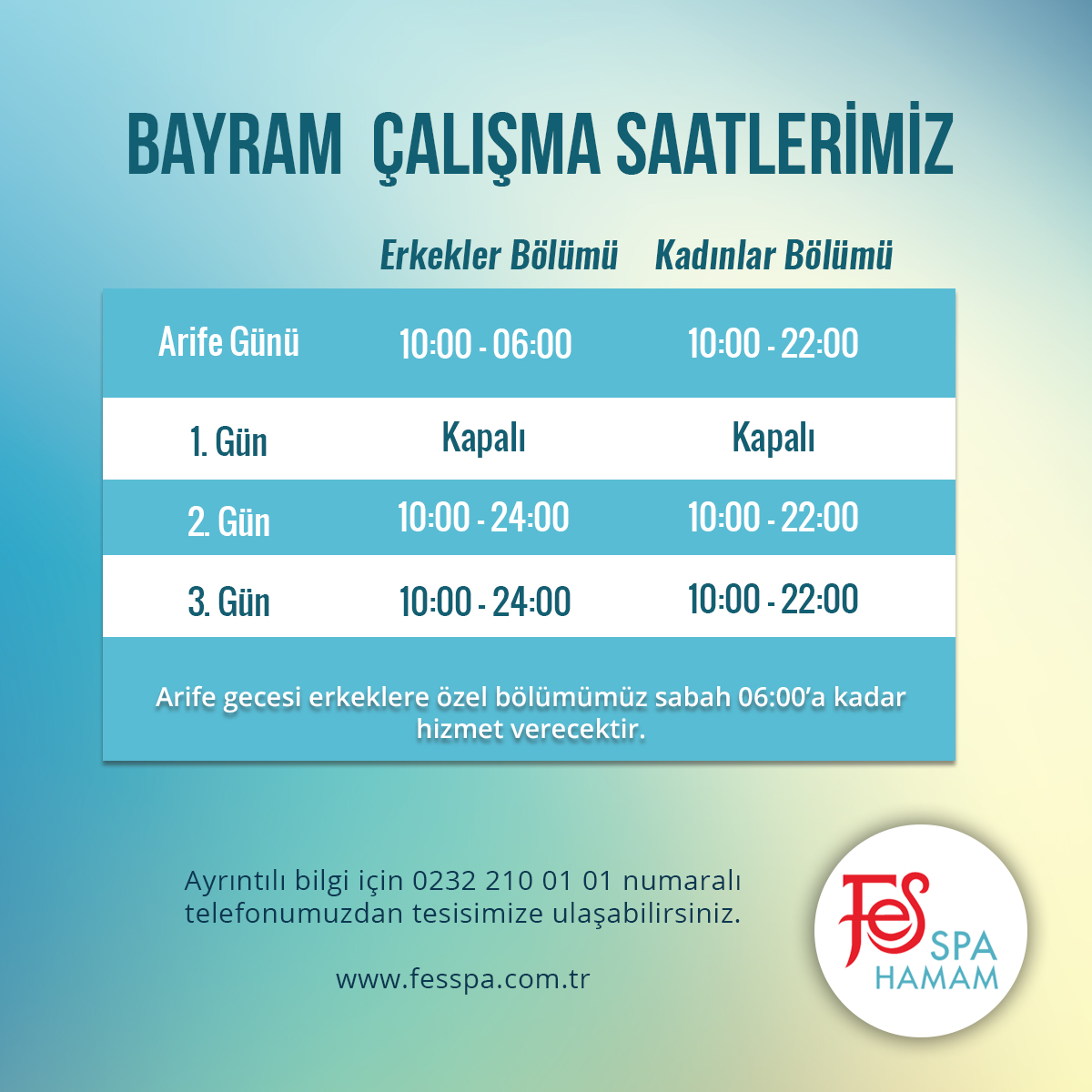 fesspahamam's tweet photo. Siz hangi gün Fes Spa'da buluşuyorsunuz?

Fes Spa keyfini doyasıya yaşamanız için bayrama özel çalışma saatlerimiz düzenlendi.

(Arife gecesi erkeklere özel bölümümüz sabah 06.00'a kadar hizmet verecektir)

#fesspa #kurbanbayramı #izmir #masaj https://t.co/jgMHtmzIOA