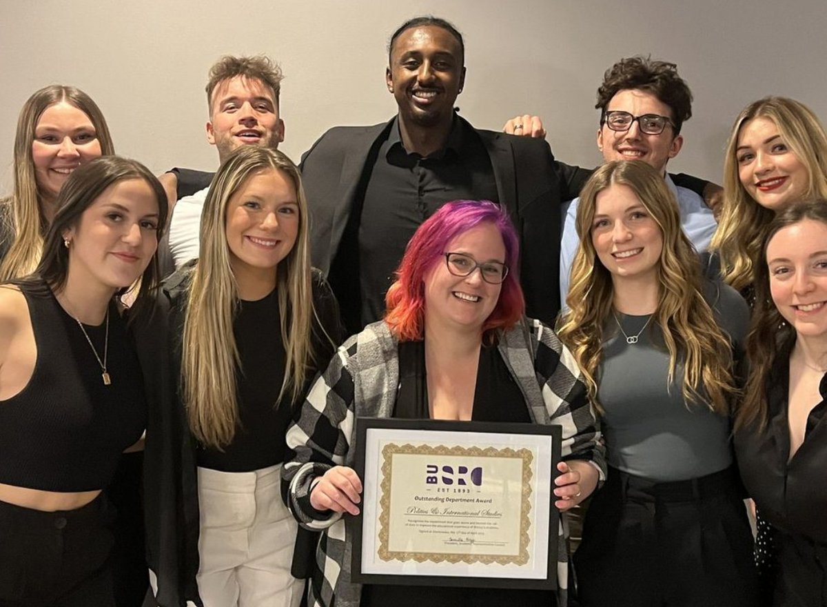 BUPolInt's tweet photo. A big congrats to our hardworking faculty, students &amp; staff on winning the Outstanding Department Award last week from the Students' Representative Council! The award recognizes efforts "above &amp; beyond the call of duty to improve the educational experience of Bishop's students". https://t.co/tzJwHBjRn4