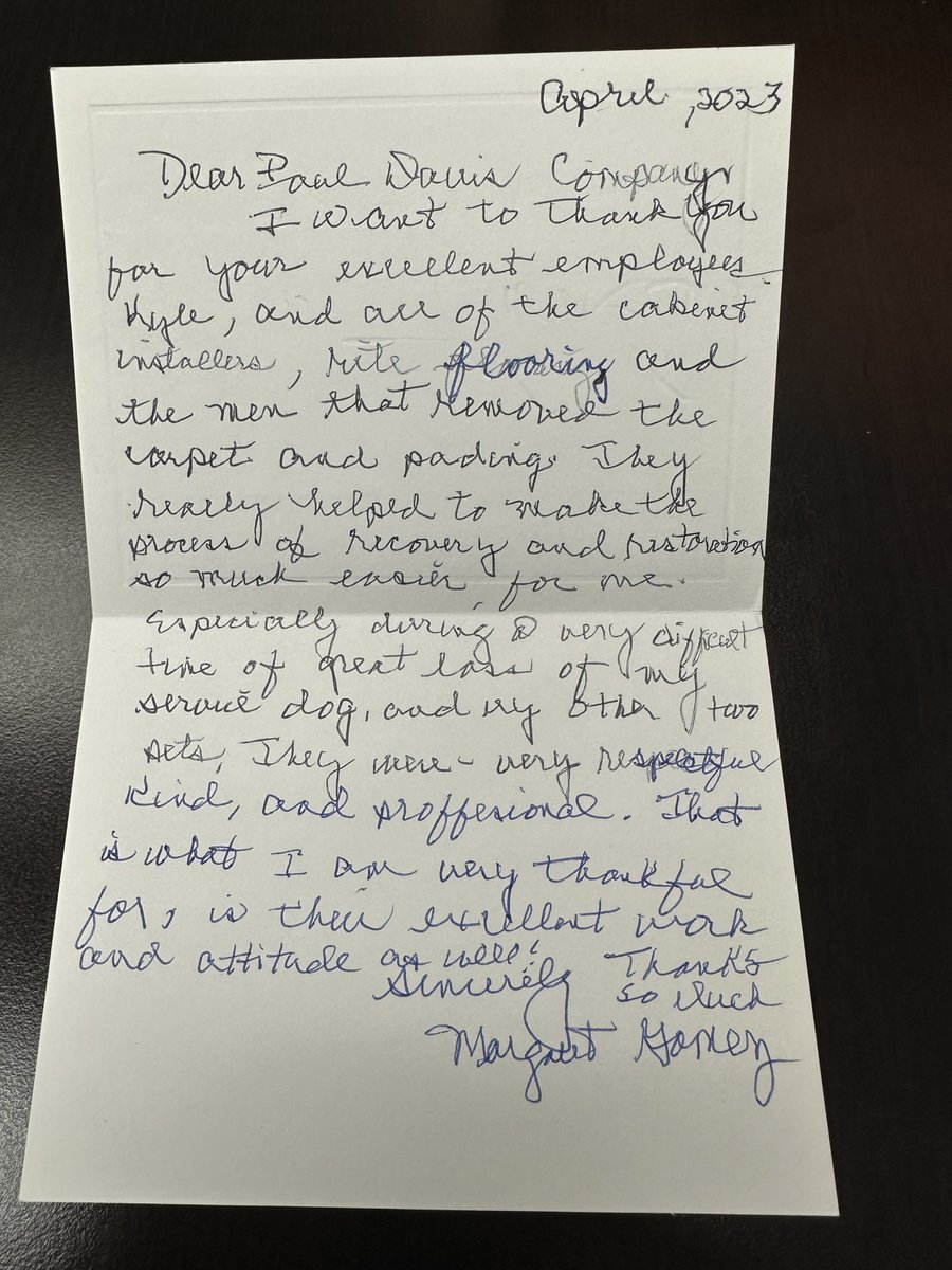 PDRofCLEWest's tweet photo. What's even better than receiving checks in the mail?! Receiving handwritten "Thank You" notes from customers who we were blessed to help on their worst days. Thank you for taking the time to write us a note and trusting us with your home. 
#wearepauldavis #PaulDavisRestoration https://t.co/yqf0kBoy27