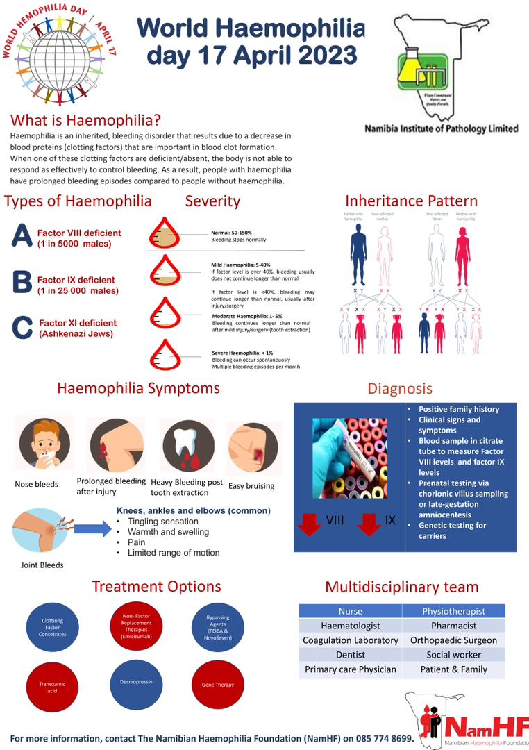 NamibiaNip's tweet image. World Haemophilia Day - 17 April 2023.

#haemophilia #AwarenessMatters

#NIPWhereCommitmentMattersAndQualityPrevails