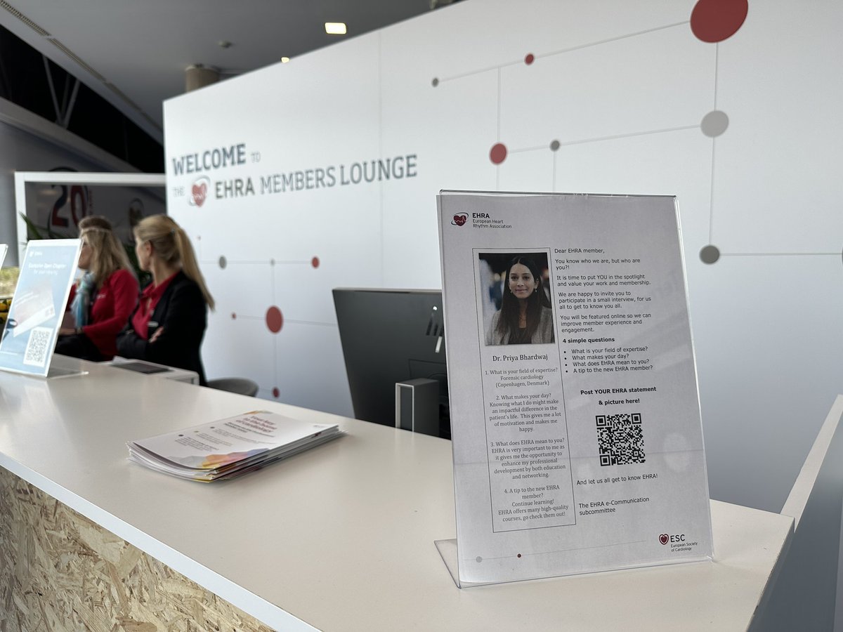 simovicst's tweet photo. #EHRA_ESC members, allow us to meet you and to get to know you better!
Scan the QR code and answer the 4 simple questions
#EHRA2023 #gettoknowEHRA @EHRAPresident @escardio @PriyaPBK https://t.co/kQwpJanIcB