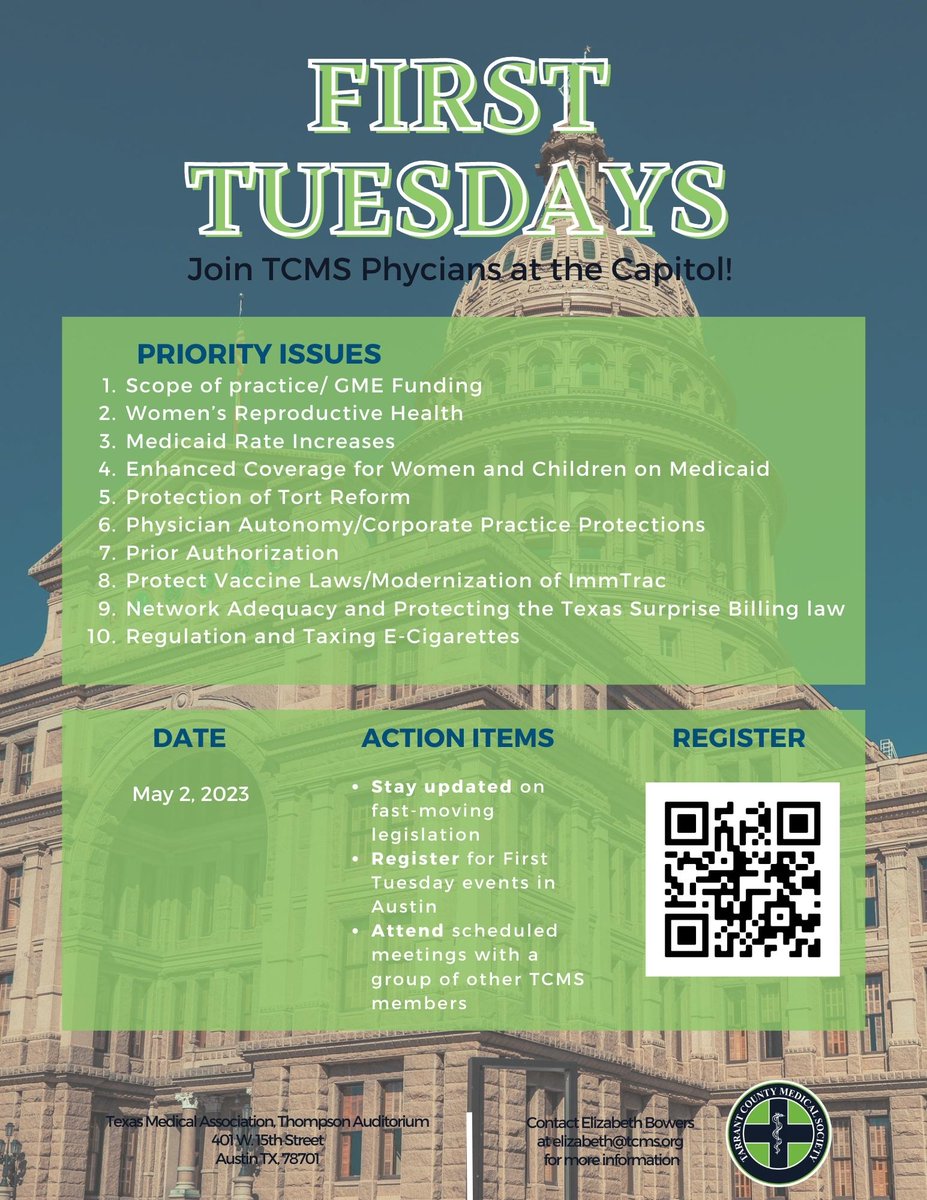 TarrantCountyMS's tweet photo. Attending First Tuesdays with #TarrantCMS leaders helps fight for organized medicine! 🗣️ #FirstwithTCMS #TMAadvocacy  

Register for the final event in May at https://t.co/v5AAIJbT95 https://t.co/mq1flQZRGu
