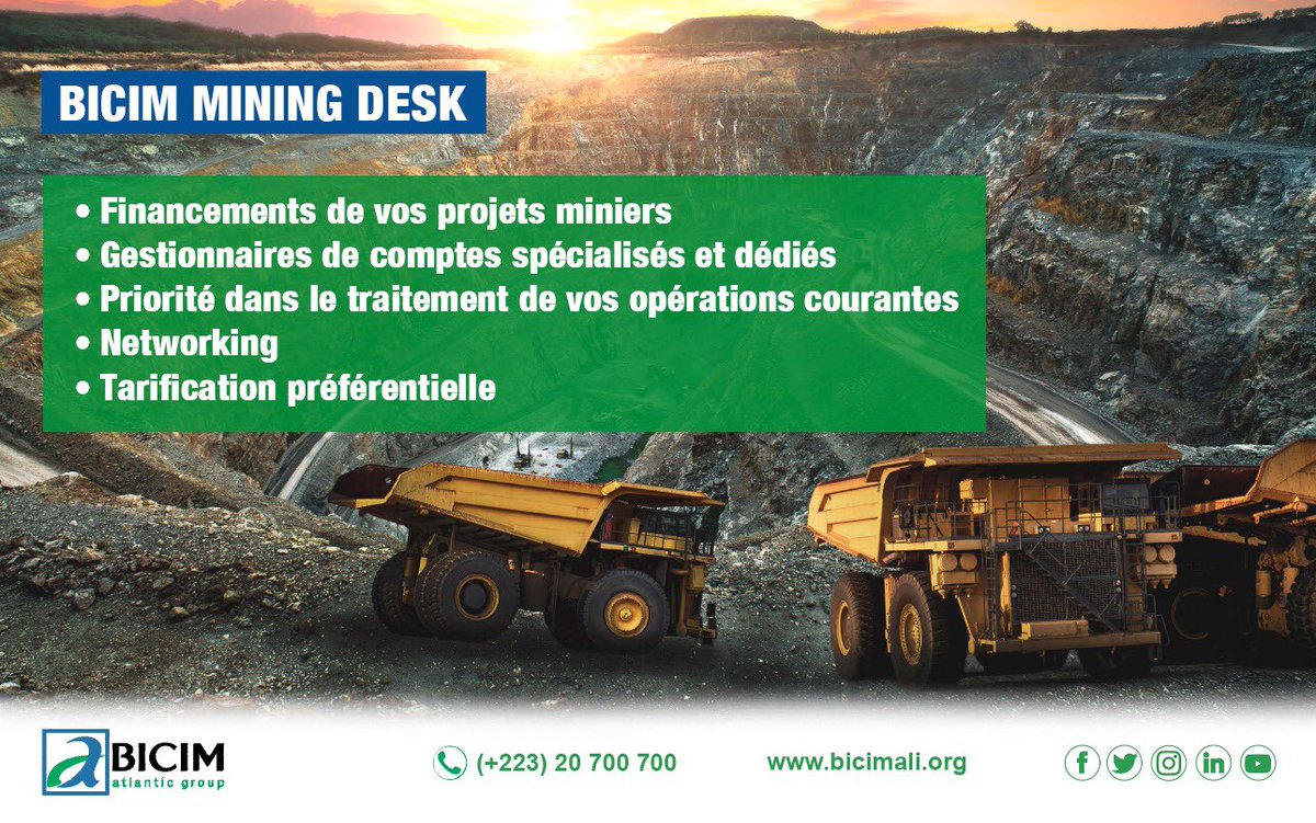 afgbankmali's tweet image. Le Mining Desk c’est une équipe et des services dédiés au secteur des mines et ses professionnels. Contactez-nous pour en savoir plus!
#Bicimali
#MiningDesk
#SolutionPro