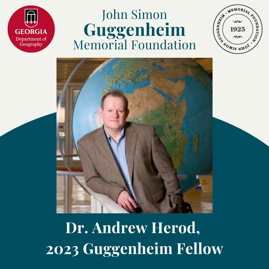 Last week, the John Simon Memorial Foundation announced the 2023 Guggenheim Fellowships. Of 2500+ applicants, 171 scientists, writers, scholars, and artists were selected including UGA Distinguished Research Professor of Geography, Dr. Andrew Herod. Congrats Dr. Herod!