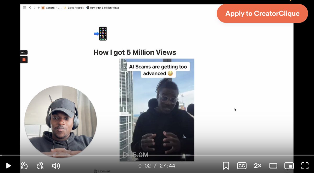 My partner Eddie got 5,000,000+ views on a single TikTok...

Thousands of leads in 3 days

He made a loom for the entire process:

- Set up
- How he recorded
- And how he edited in 10m

This was for clients but...

Comment "send" and I'll auto-DM it for FREE

(Must be following)