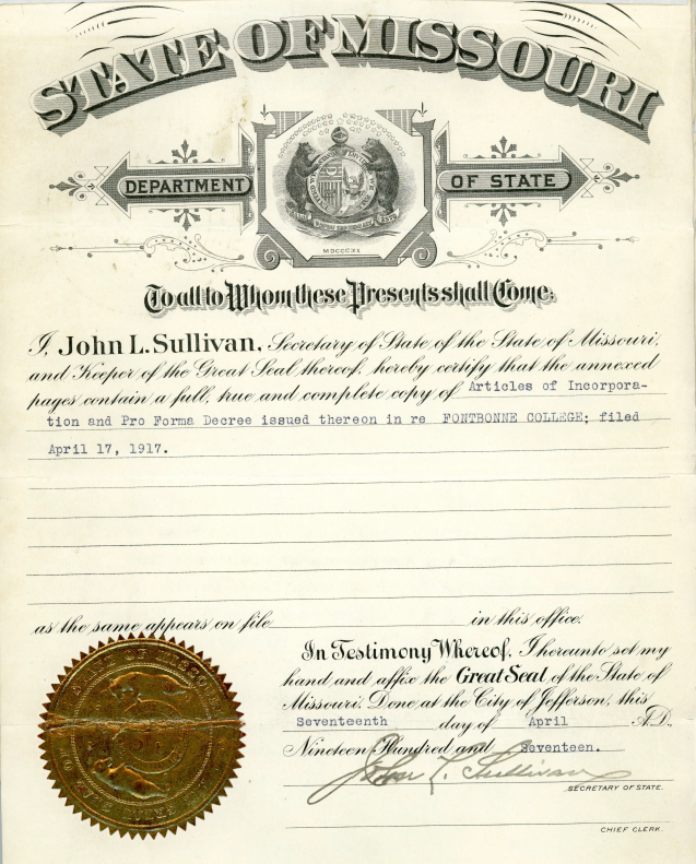 TaylorLibr_CBS's tweet photo. Happy Charter Day! Missouri granted the #CSJs the Charter for a Women's College on this day in 1917! #SoarHigher #Fontbonne100 https://t.co/BeyAWrmqWM