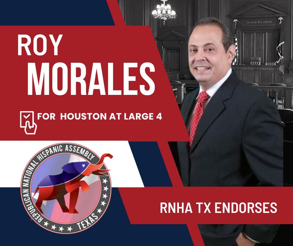 We The Republican National Hispanic Assembly of Texas are pleased to Endorse Roy Morales for Houston at Large 4. #rnhatexas #somosrepublicanos