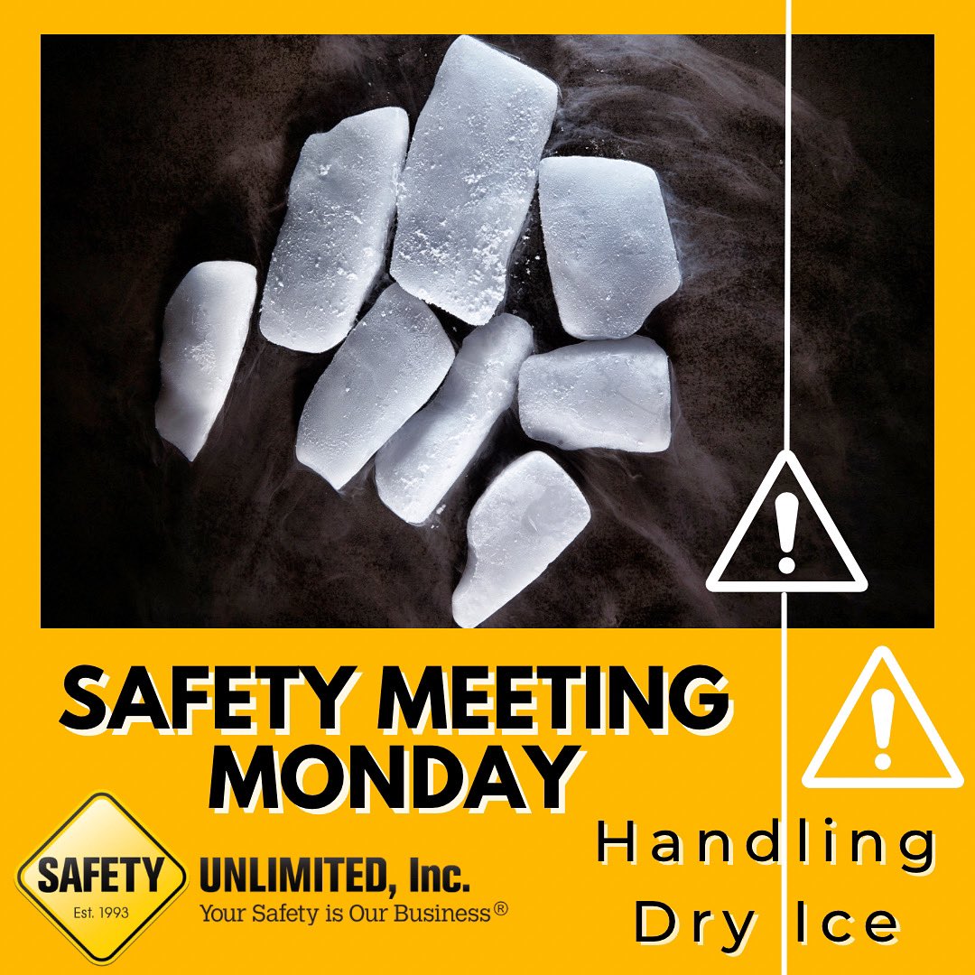 SafetyUnlimited's tweet photo. It’s Safety Meeting Monday!
This week’s topic is Handling Dry Ice. 

For more information about safe handling of dry ice, check out the latest Safety Meeting topic from Safety Matters Weekly. 

https://t.co/q9iAH36qQ3

#safetyunlimited #safety #safetymeeting #safetymattersweekly https://t.co/X5FLYxcKOF