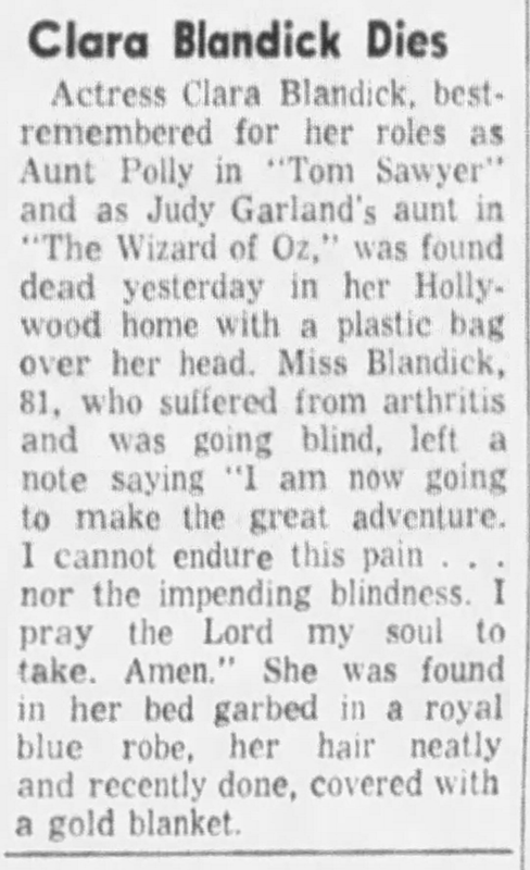 TheJudyRoom's tweet photo. April 17, 1962: A sad end for "Aunt Em." Actress Clara Blandick, who played "Aunt Em" in "The Wizard of Oz," committed suicide. She was 81 years old and suffered from extreme arthritis.
#judygarland #auntem #wizardofoz #oz #thejudyroom @Toto_of_Oz @TheOzArchive https://t.co/2Rfitx18dW