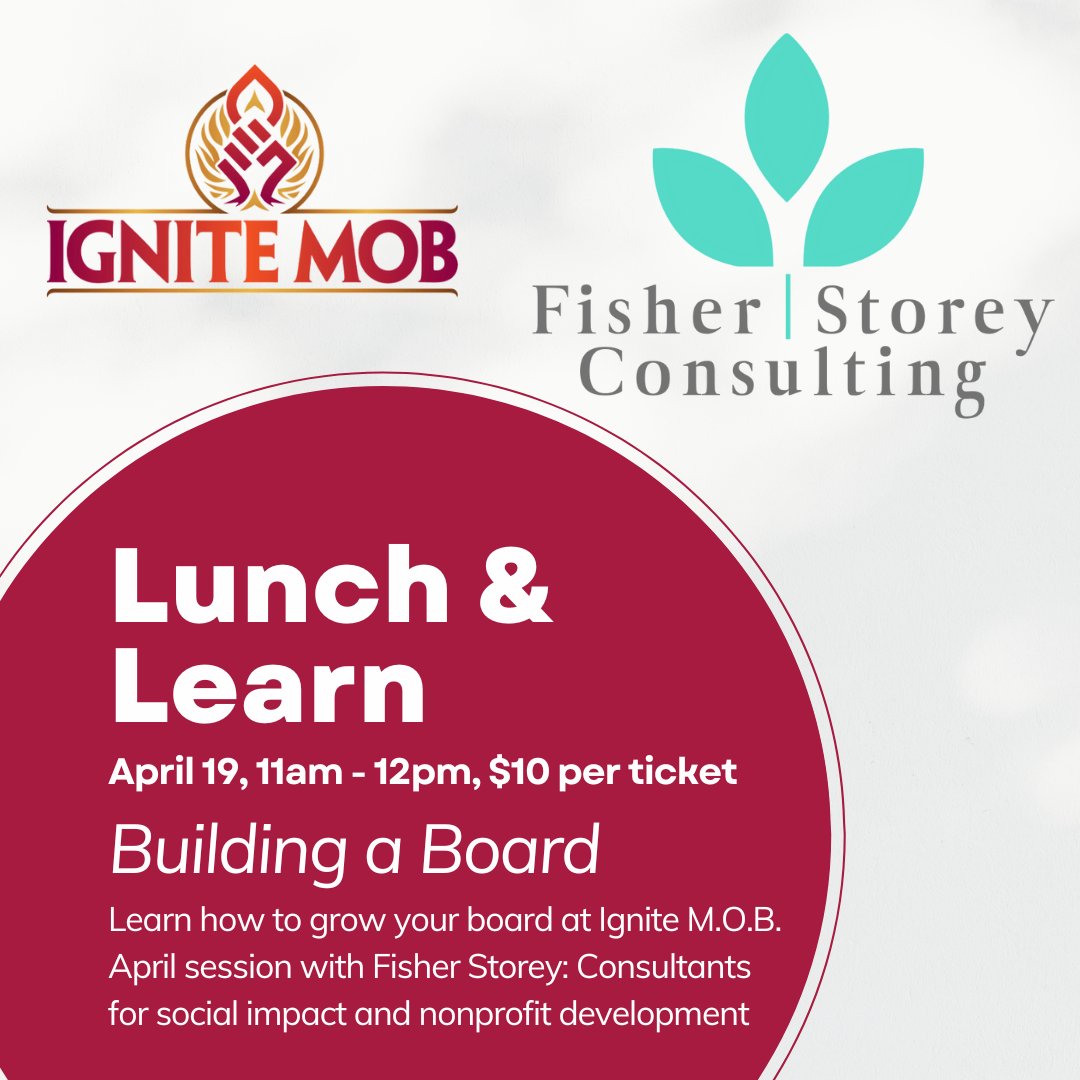 Non-profit leaders! Elevate board development skills &amp; strategies with Fisher Storey - experts in social impact &amp; nonprofit development. Don't miss April's Ignite M.O.B. session. Register now! #nonprofit #socialimpact #boarddevelopment

eventbrite.com/e/lunch-n-lear…