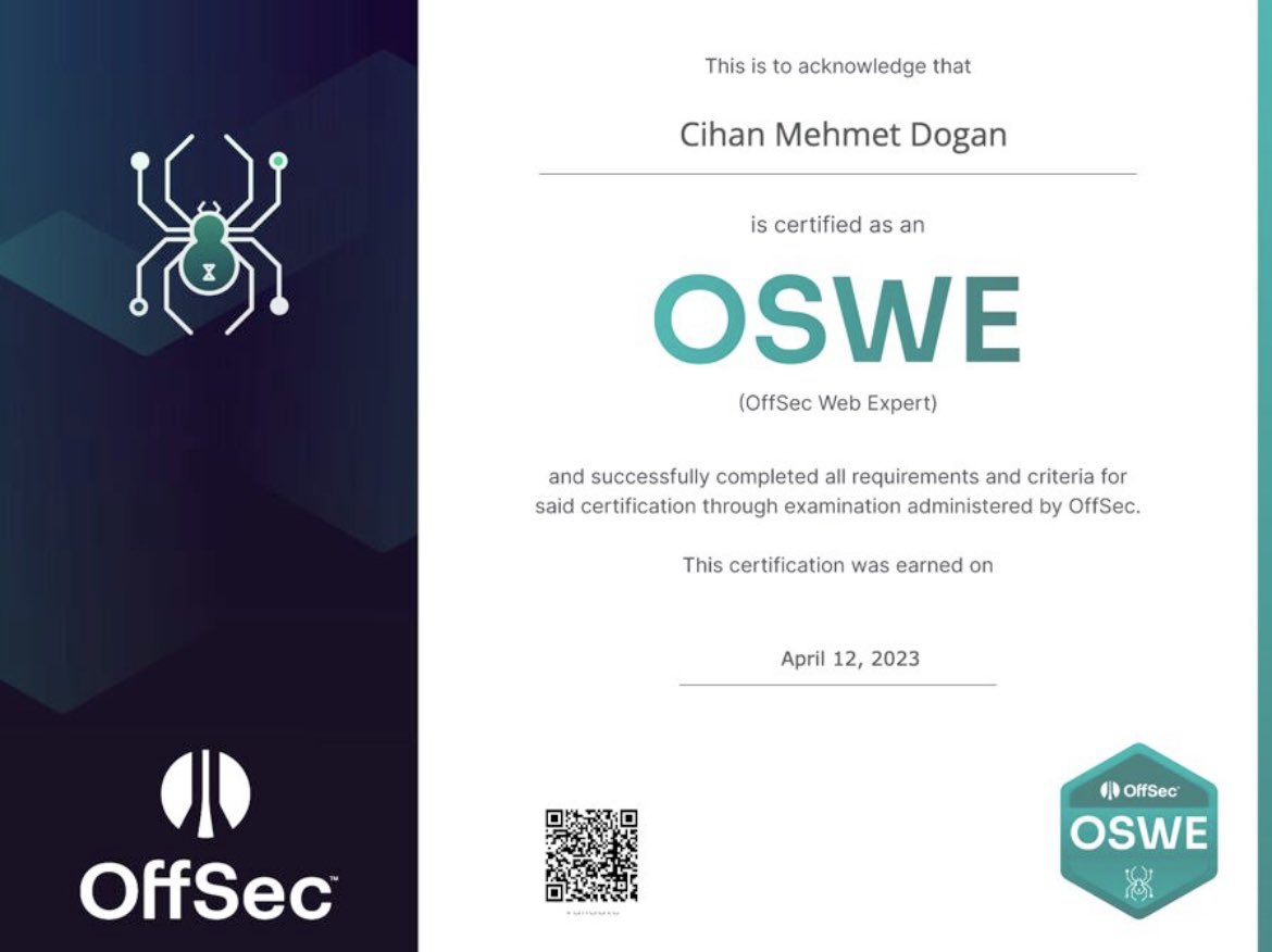 I have successfully passed my OSWE exam! Thanks to <a href="/offsectraining/">OffSec</a> 👍
