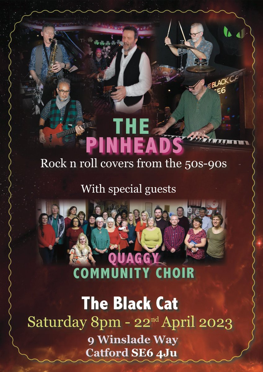 Back tomorrow and thrilled to start our term with a gig this Saturday supporting The Pinheads. 
Everyone is welcome to sing with us, and if you fancy a night of good time tunes, please head to The Black Cat on Saturday night. We'll go on for our short set just after 8pm #choir