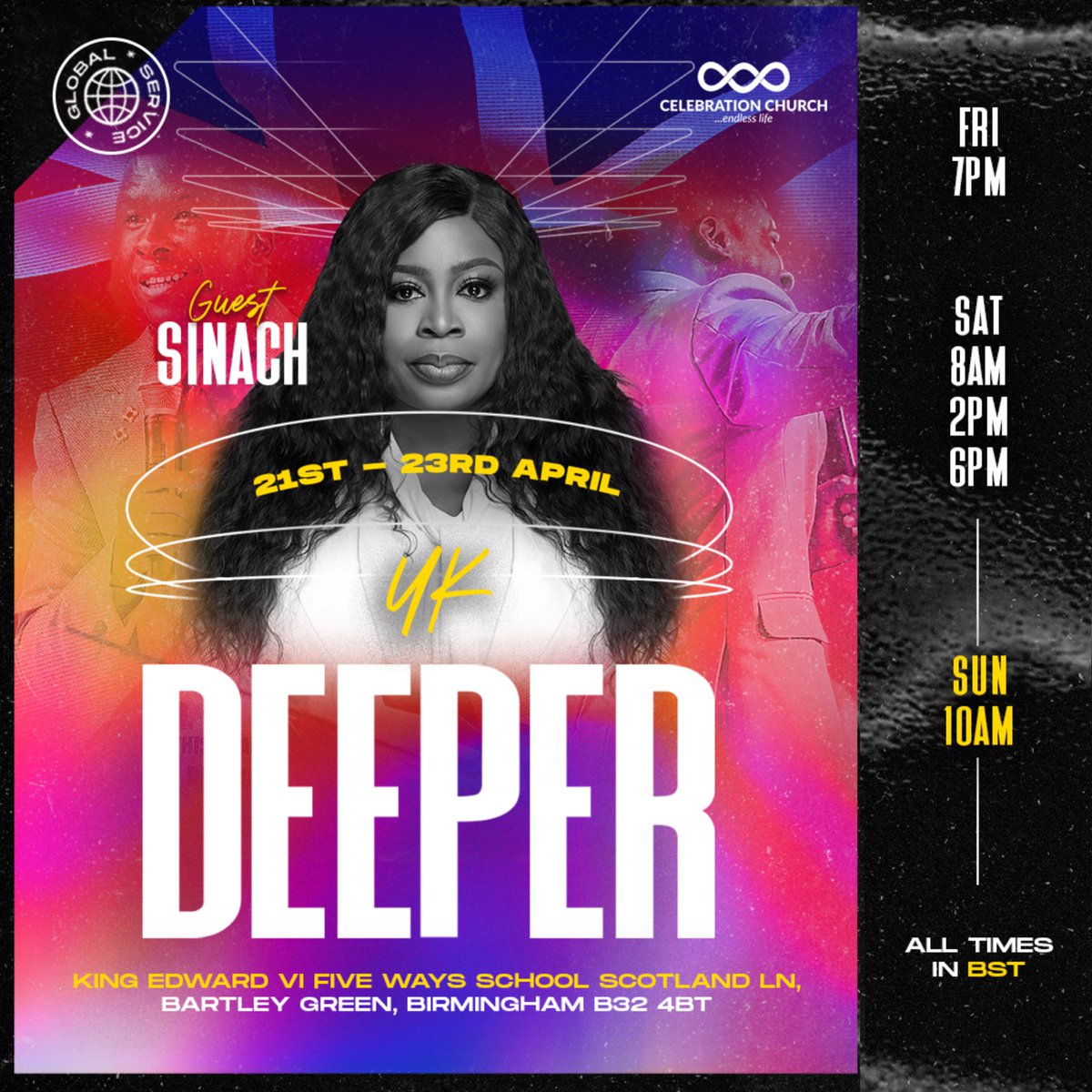 cci__london's tweet photo. Are you still doubting if you’d be at Deeper UK? 

Minister @sinach will be with us! Come let’s go deeper through worship this weekend💃🏽💃🏽

Come prepared because God is ready for you🤗

⛪️ KING EDWARD VI FIVE WAYS SCHOOL
Scotland Ln, Bartley Green, Birmingham B32 4BT

#DeeperUK https://t.co/TfP8feq4AS