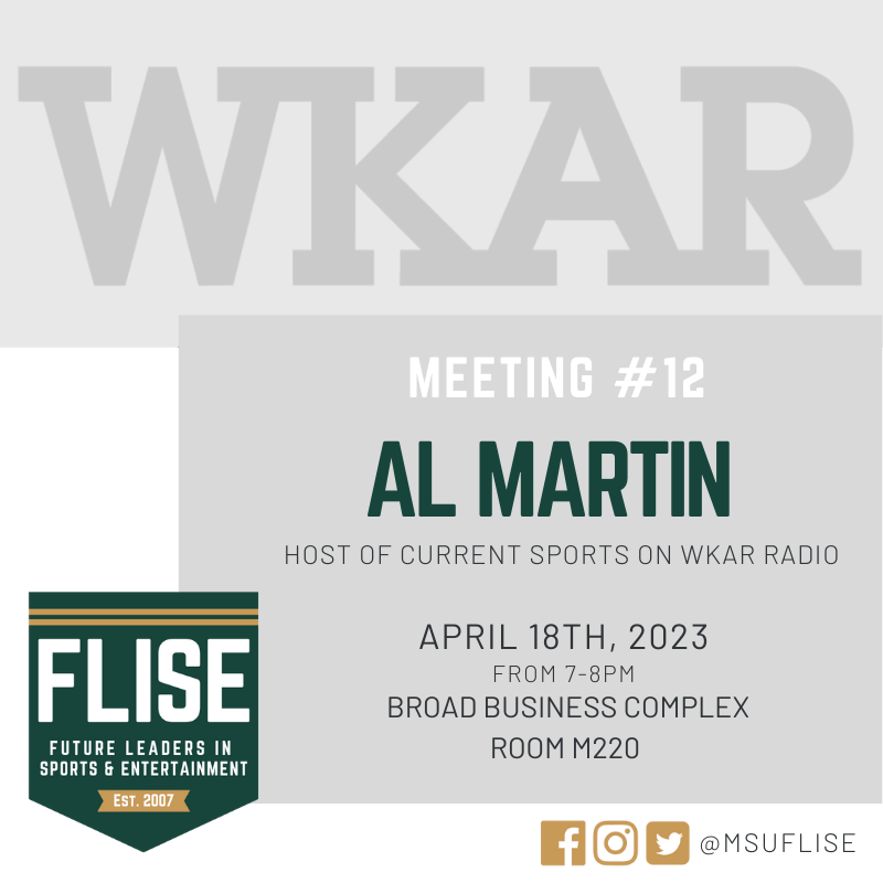 MSUFLISE's tweet photo. Join us tomorrow for our LAST meeting of the semester! Al Martin will be sharing his knowledge and insight about sports broadcasting and radio!! https://t.co/uzwwswXcpS