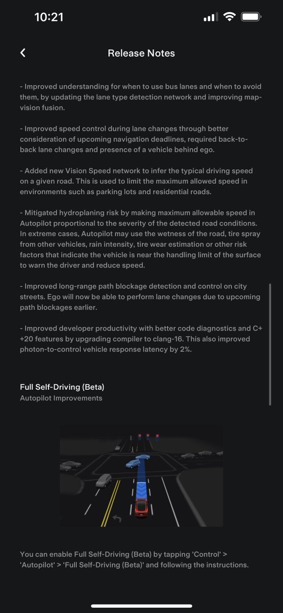 Release notes for latest FSD Beta release