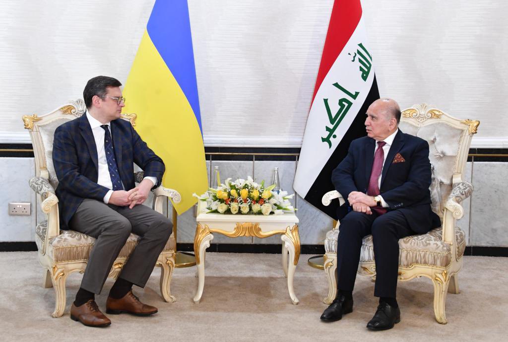 DmytroKuleba's tweet photo. Today in Baghdad, I met with Iraq’s Foreign Minister, Fuad Hussein, to open up new opportunities in relations between Ukraine and Iraq. We discussed practical steps to enhance cooperation in the areas of political dialogue, trade, investments, digitalization, and education. https://t.co/Hdp3JnQJes
