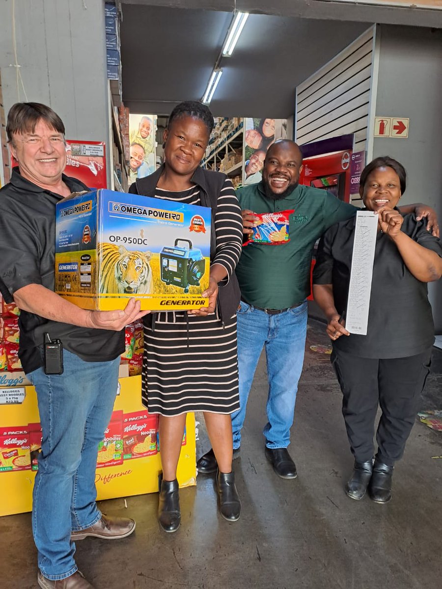 JEEMC3's tweet photo. Congratulations to Mama Annah from Big Save Hammanskraal for winning the Kelloggs noodles competition🥳🥳 @kelloggs_za
She won herself a brand new GENERATOR😁
#bigsavehomeofwinners #BigSave #BigSaveGroceryLiquor #JEEMC3 #JabusEvents #Goodlife #SeeMeInStore #bigsavehammankraal https://t.co/9U0fxPRdzA