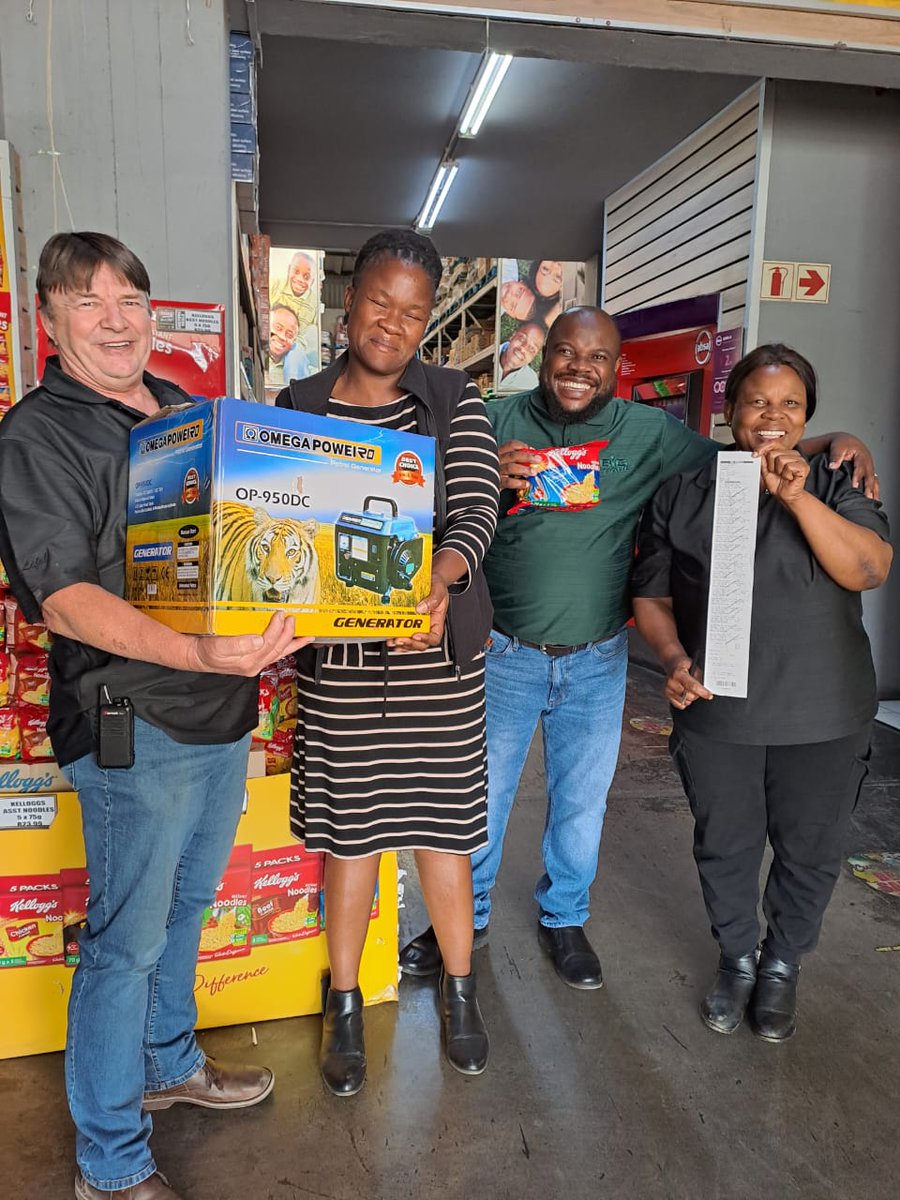 JEEMC3's tweet photo. Congratulations to Mama Annah from Big Save Hammanskraal for winning the Kelloggs noodles competition🥳🥳 @kelloggs_za
She won herself a brand new GENERATOR😁
#bigsavehomeofwinners #BigSave #BigSaveGroceryLiquor #JEEMC3 #JabusEvents #Goodlife #SeeMeInStore #bigsavehammankraal https://t.co/9U0fxPRdzA