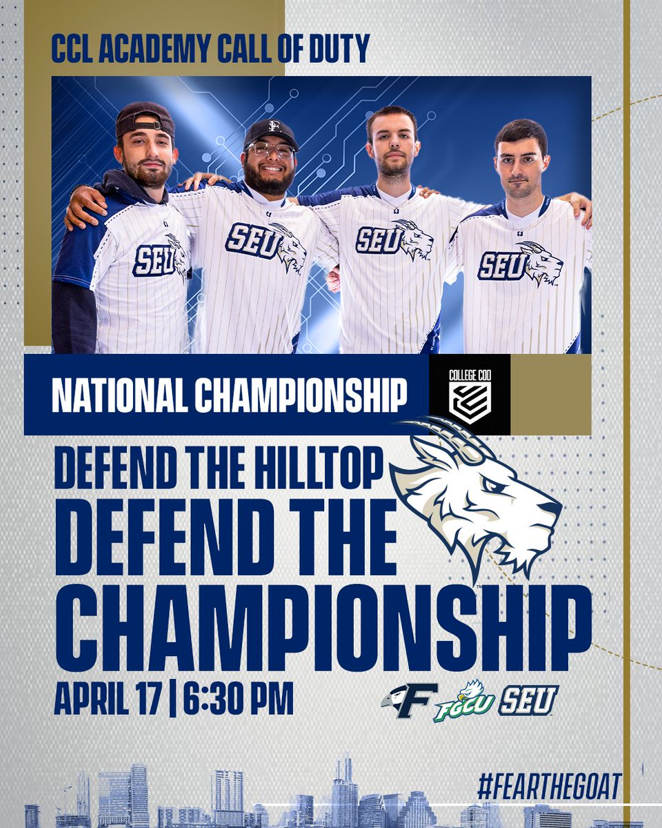 SEUAthletics's tweet image. #GAMEDAY | @SEUEsports 
🏆 National Championship
⏰ 6:30 PM
📺 twitch.tv/collegecod