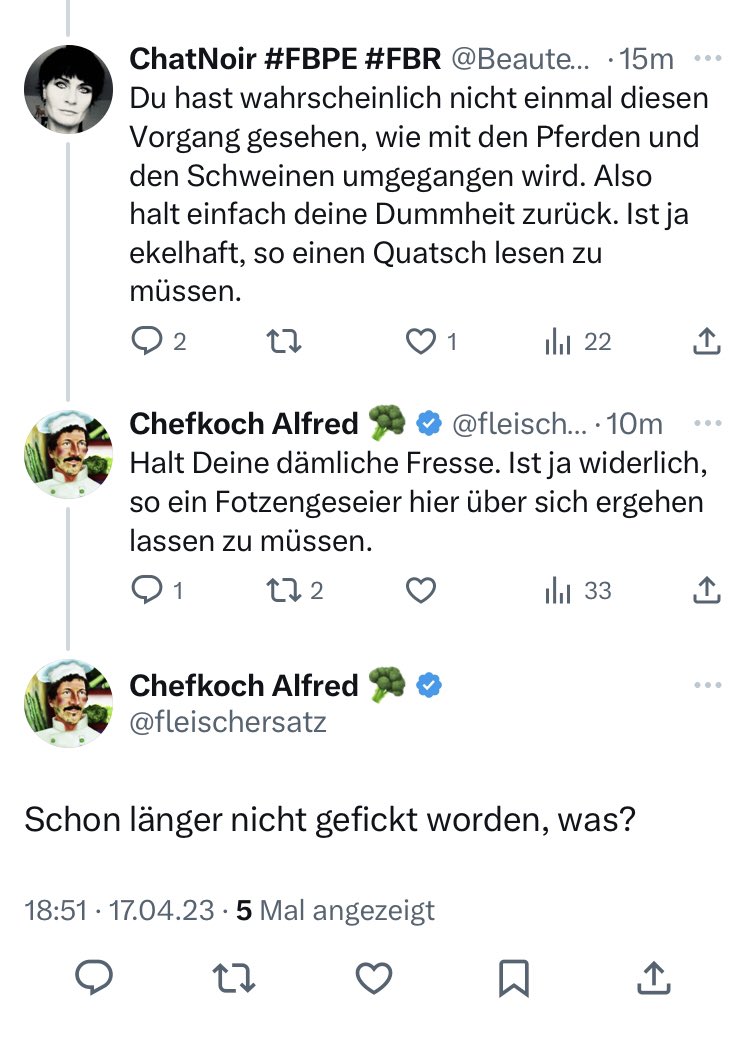 Ich weiß zwar nicht, was „schon länger nicht gefickt worden“ mit einer anderen Meinung zu tun hat, aber das wissen wohl nur ganz bestimmte Männer.

#Hass_und_Hetze #HateSpeech #DigitaleGewalt 

@TwitterSupport