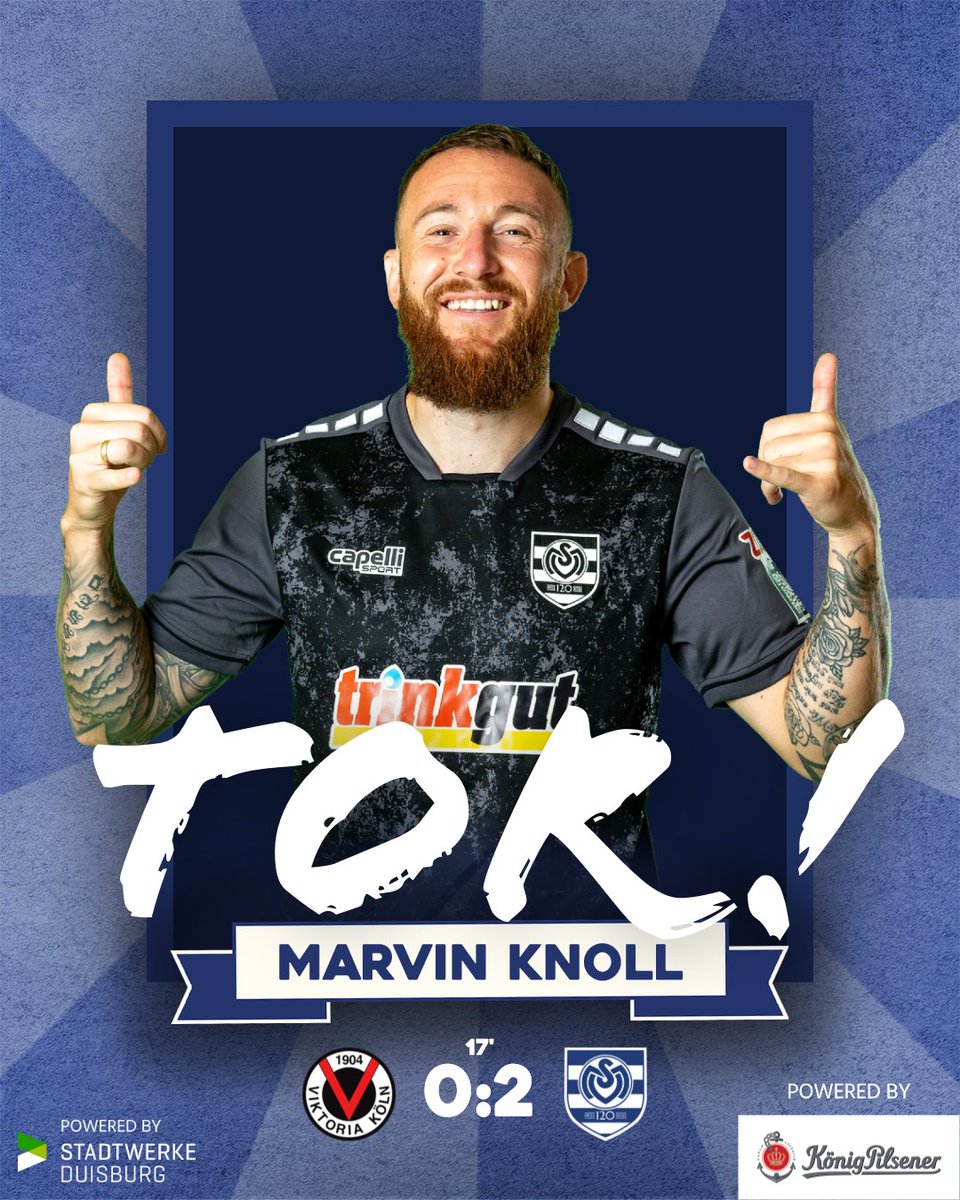 MSVDuisburg's tweet photo. 17' SO! #Girth verlängert #Freys Eckball. Am zweiten Pfosten steht #Knoll bereit und schiebt ein. Erster #MSV-Treffer für Knolli!
0:2 | #VIKMSV https://t.co/r6h5UMQz2c