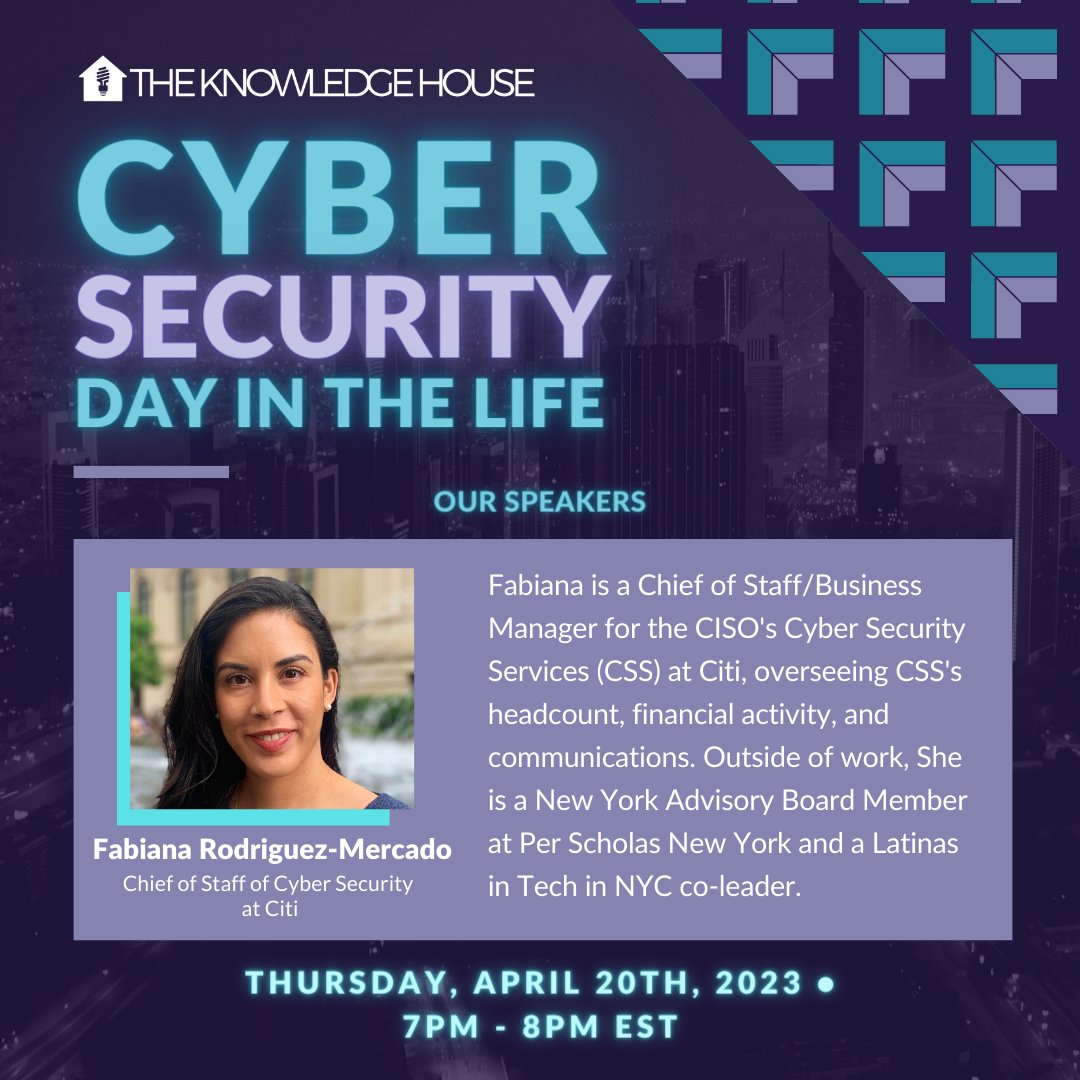 TheKnowledgeHou's tweet photo. Ever wonder what a career in #CyberSecurity is like? Check out our #DayintheLife series this #Thursday, April 20th at 7pm EST.

RSVP! https://t.co/POYrjMw54B

#Tech #TechEvents #TechJobs #Workshops #LatinInTech #LatinaTechies #LatinaProfessionals #entreprenuers https://t.co/nl6Qazg6Hy