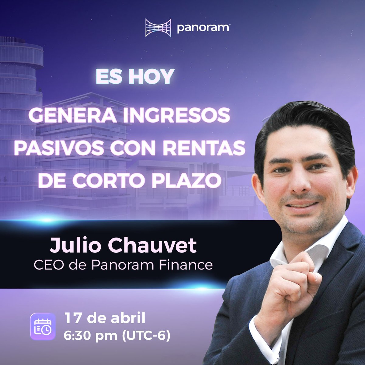 Panoram_finance's tweet photo. ¡Hola Panorámicos!
Hoy tendremos un webinar:"Genera ingresos pasivos con rentas de corto plazo".
Horario:
• 06:30pm de la Ciudad de México(UTC-6)
• 07:30pm de Lima, Perú(UTC -5)
• 07:30pm de Bogotá, Colombia(UTC-5)
• 09:30pm de Santiago, Chile(UTC-3)
https://t.co/wSJ05nRHS3 https://t.co/VXkNQxFVhS