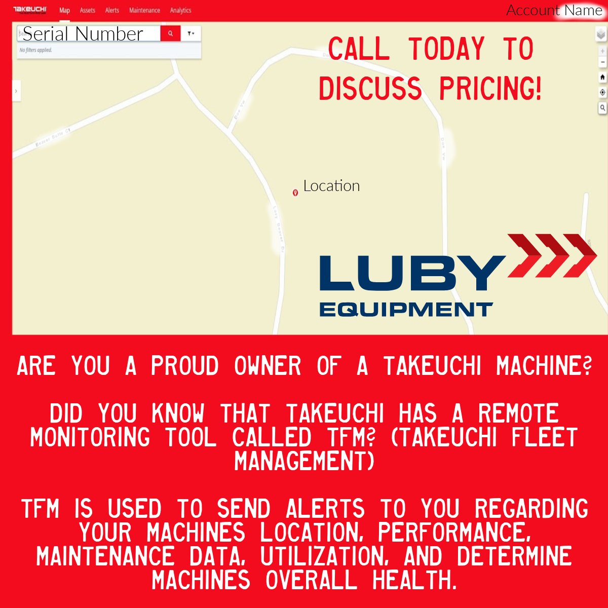 TFM is there to help you better track your machine's everyday use, location, and services needed. Don't forget to get this set up. 

Call 636-343-9970 today to get your machines registered.