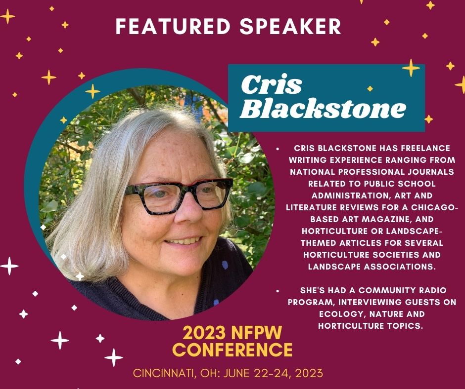 Cris Blackstone will be presenting "A Picture is Worth MORE Than 1,000 Words."

During this session, we'll learn some tips Cris has picked up from different courses and sources, and different editors she has worked with during her freelance work.
