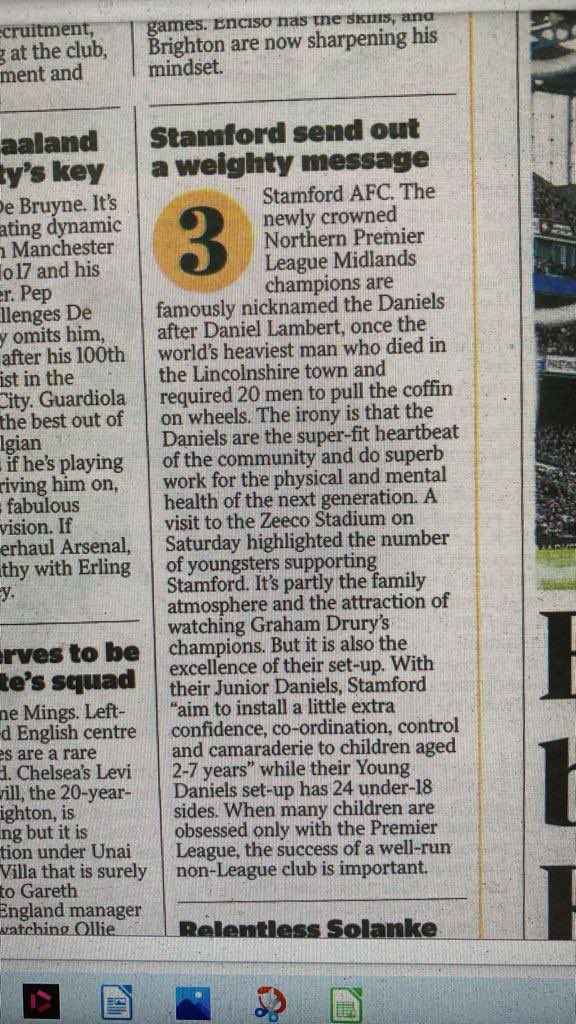 What a great write up in the <a href="/thetimes/">The Times and The Sunday Times</a> about <a href="/StamfordAFC1896/">Stamford AFC</a> courtesy of local legend <a href="/henrywinter/">Henry Winter</a>.
A club doing things the right way.
