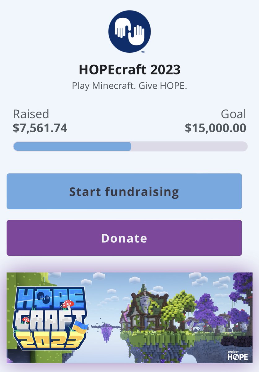 EvanThatEvan's tweet photo. Wow! #HOPEcraft was AMAZING! I'm new to Minecraft & LOVE this community's joy & enthusiasm! You raised $7k in 2 hrs for @projecthopeorg!
Thx @BisectHosting for bringing this to life!
Now PHASE 2 ๐ ANYONE can join the HOPEcraft SMP & fundraise thru 5/31: https://t.co/cdJ0liVMed https://t.co/Y4Jkt8kIft