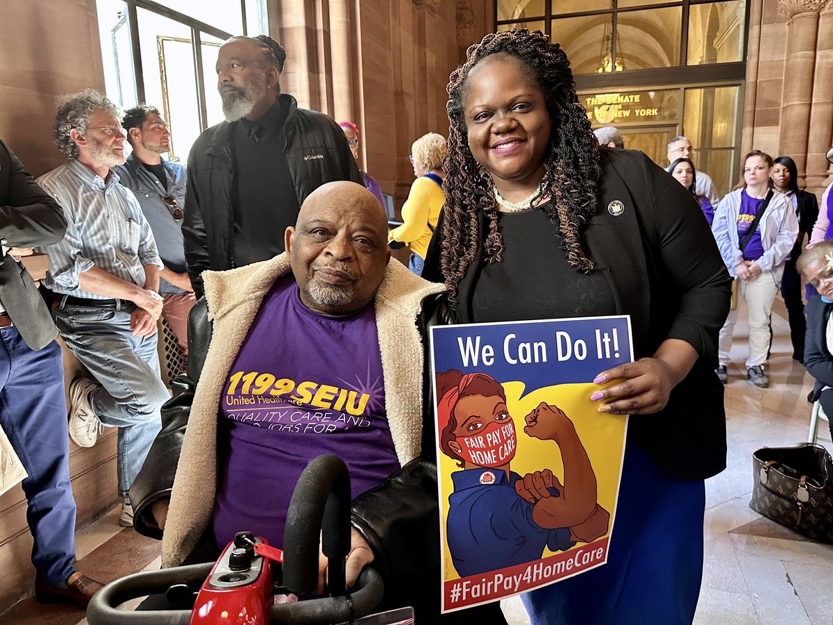 SenatorLeaWebb's tweet photo. Stood w/@1199SEIU to support #FairPayforHomeCare in the NYS budget, which is crucial for addressing the home care workforce crisis in NY. Providing fair wages helps keep aging and disabled New Yorkers in their homes, and supports the stability of our long-term care system. https://t.co/GRoHXDT8dP