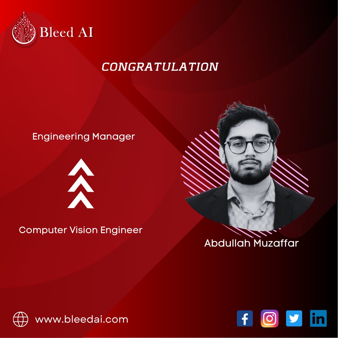 bleedai92's tweet photo. Congratulations on your well-deserved #promotion! Syed Abdullah Muzaffar. π
We wish you the Best of luck in your new position.
#bleedai #GenerativeAI https://t.co/QlzydXXaIS
