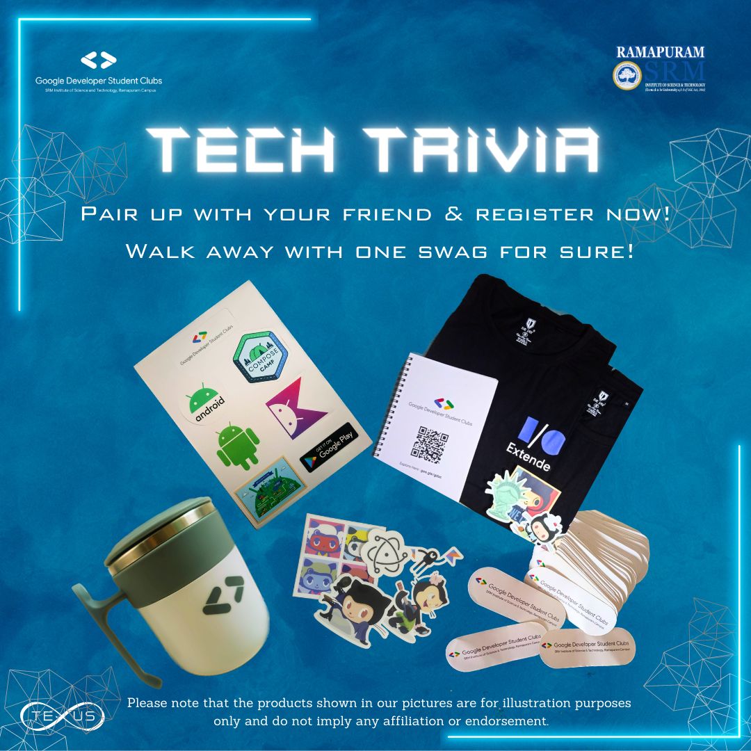 dscsrmrmp's tweet image. Wanna win cool swags by answering few questions? Register for #techtrivia a quiz to challenge your edges and test your technical knowledge  and get a chance to win exciting goodies! 🛍️
Link- texus.io/events/TxEV230…