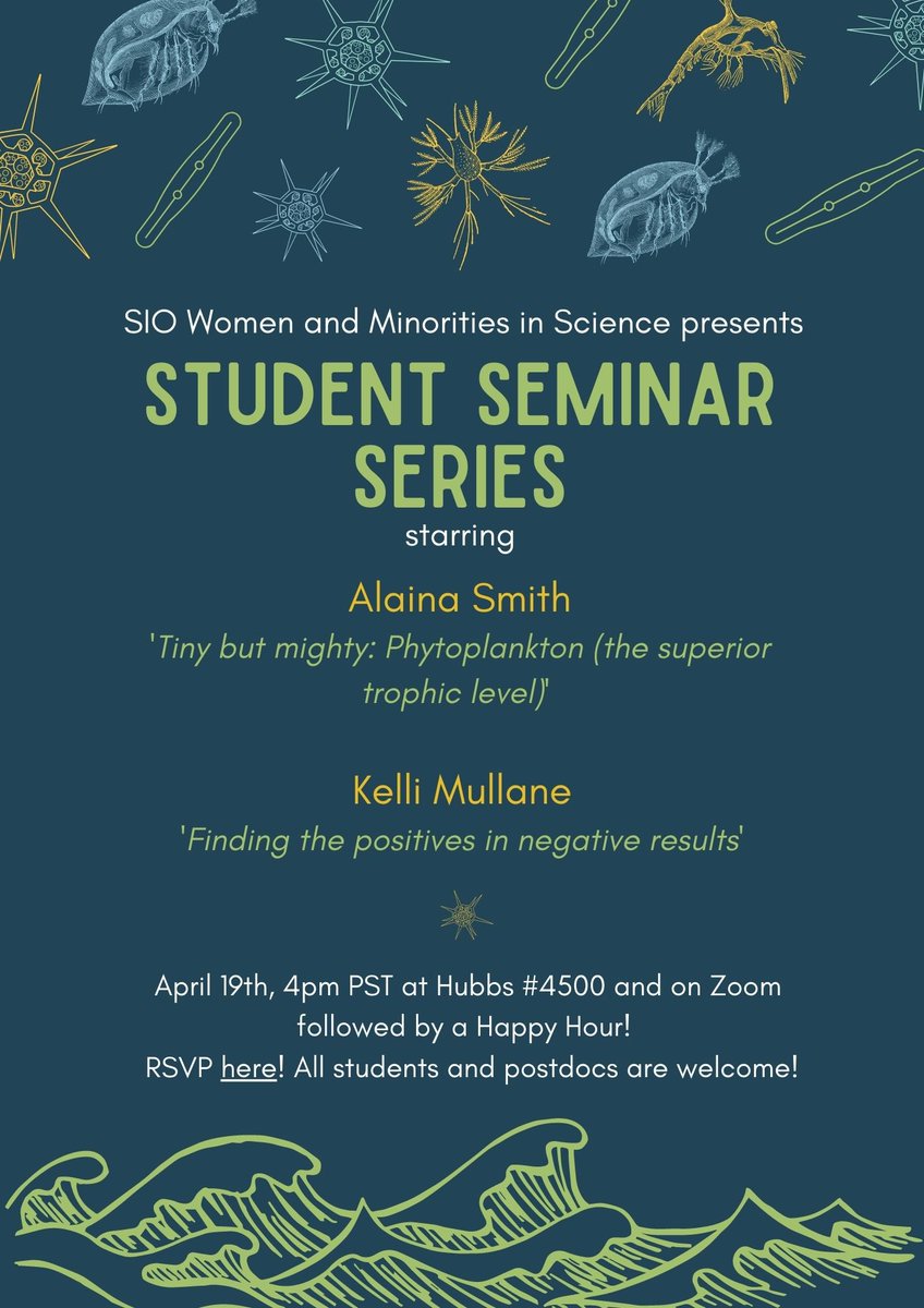 WMIS Student Seminar Series is going hybrid 🩵 Join us for our next seminar feat. Alaina Smith (@phytoplasmith) & Kelli Mullane (@lab_witch_ ) on April 19th at 4pm! Seminar will be in Hubbs 4500 and on Zoom. After the seminar, we'll go to Shore Rider! RSVP forms.gle/9Qw9SHEjMYc4dP…