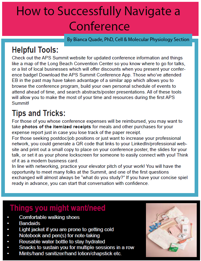 As we get close to the first Physiological Summit #APS2023 here's a few tips and tricks for making the most of your conference experience! Written by me for the Trainee Advisory Committee Newsletter: <a href="/APSPhysiology/">American Physiological Society</a>